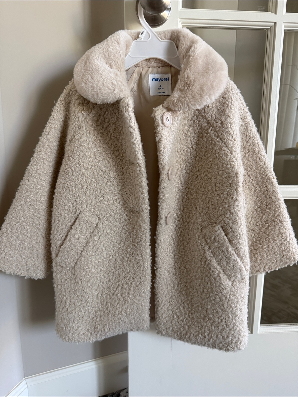 Mayoral Cream Faux-Sherpa Pea Coat for Kids